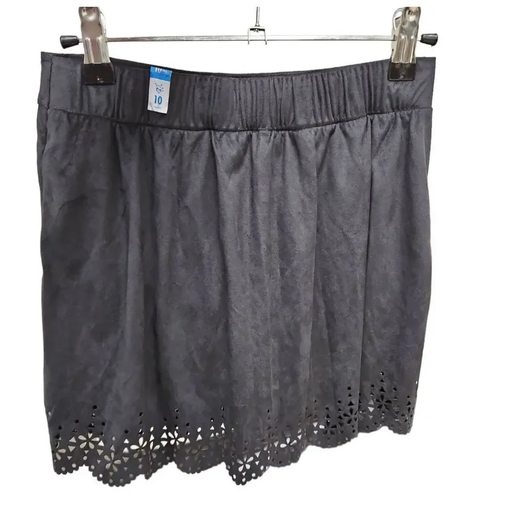 NWT Justice Black Faux Suede Lazercut Skirt 10